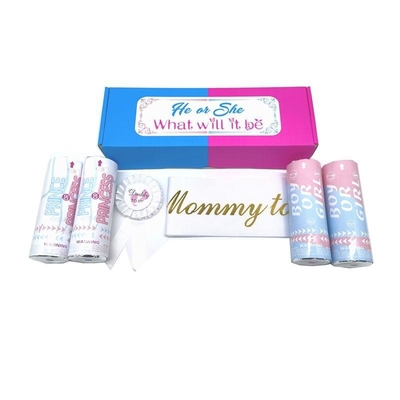 A-mazon vente chaude bleu rose garçon fille sexe révélateur fournitures biodégradables ignifuges lanceur de confettis