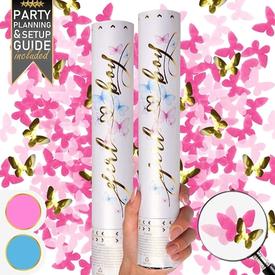 Sexe révélateur Confetti Cannon Butterfly Shape Pink 2 Pack Sexe révélateur Poppers garçon fille