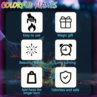 Des paquets de changement de couleur créent un spectacle coloré pour vos feux de camp