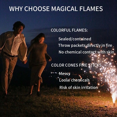 Des paquets de changement de couleur créent un spectacle coloré pour vos feux de camp