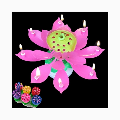 Un gâteau d'anniversaire, une bougie de lotus, chantant, un gâteau d'anniversaire, des feux d'artifice, une bougie, une fête d'anniversaire, une bougie de lotus en train de tourner.