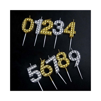 Créatif Or Argent Diamant Surface Digital Bougies Décoration de gâteau de fête d'anniversaire