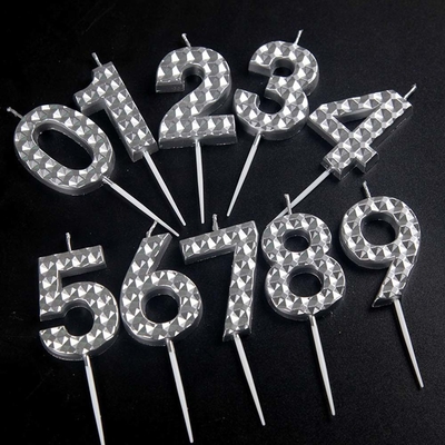 Créatif Or Argent Diamant Surface Digital Bougies Décoration de gâteau de fête d'anniversaire