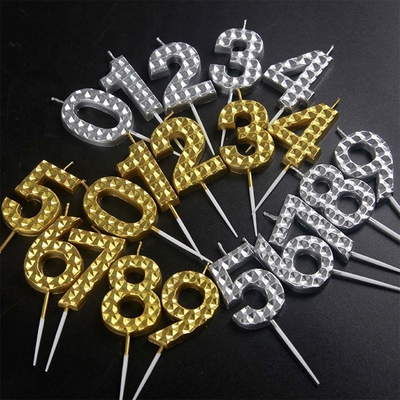 Créatif Or Argent Diamant Surface Digital Bougies Décoration de gâteau de fête d'anniversaire
