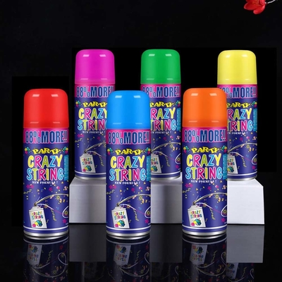 Portée de tir 5-8m Économique Streamer coloré et Silly Crazy String Spray pour les décorations de festival