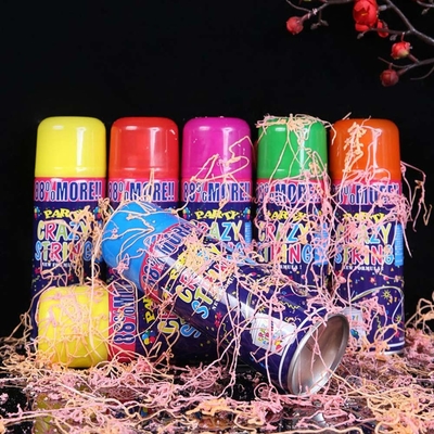Portée de tir 5-8m Économique Streamer coloré et Silly Crazy String Spray pour les décorations de festival